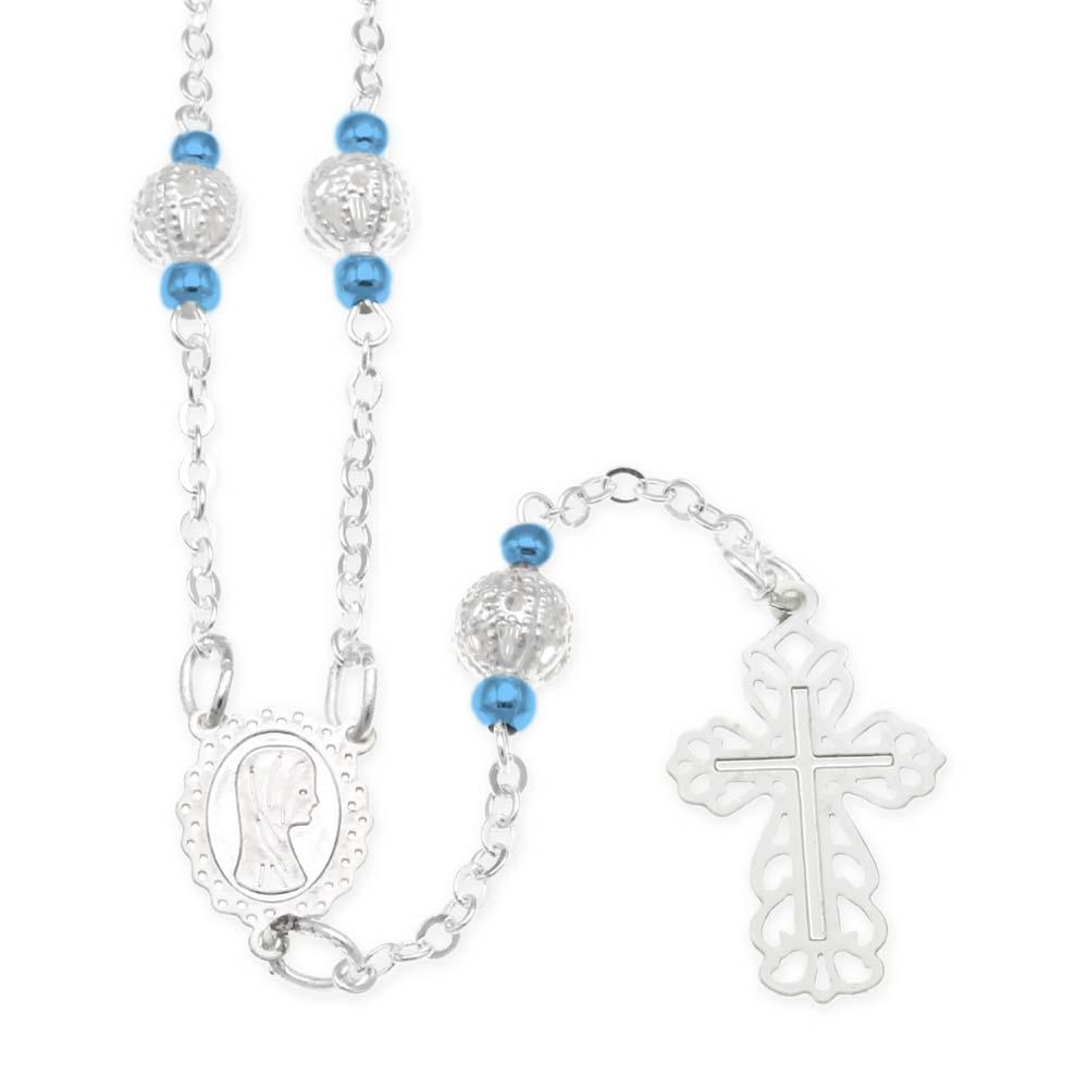 Silver Madonna Rosary Necklace