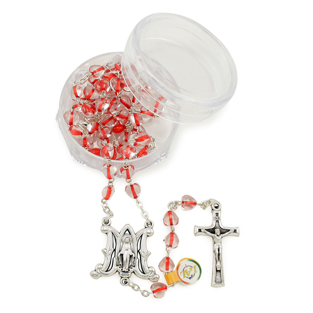 Rosary with Red Crystal Heart Beads