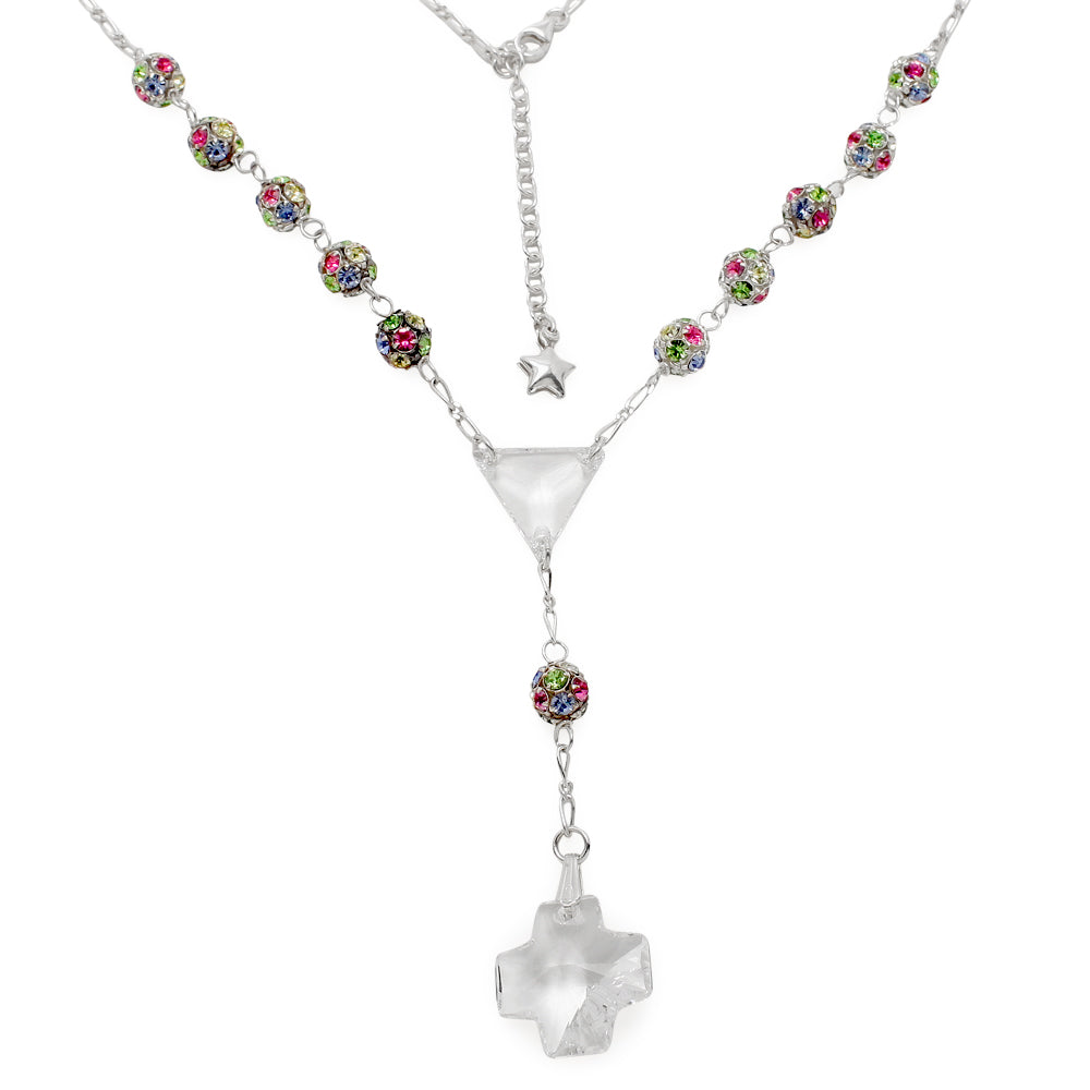 Catholic Rosary Necklace with Multicolored Swarovski Crystal Beads