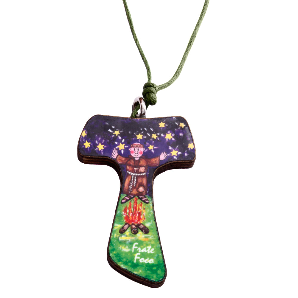 Catholic Brother Fire Tau Cross Necklace