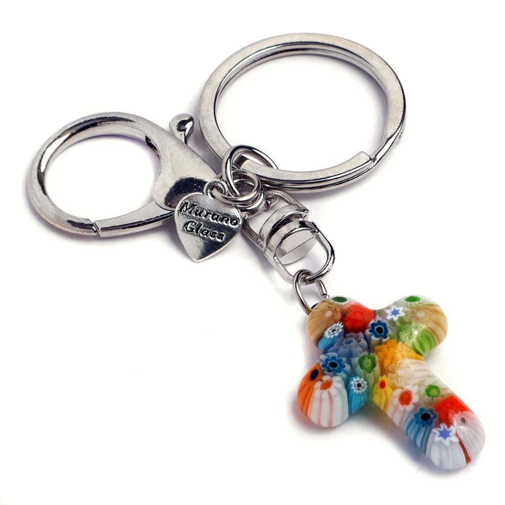 Murano Glass Cross Keychain - multi-color