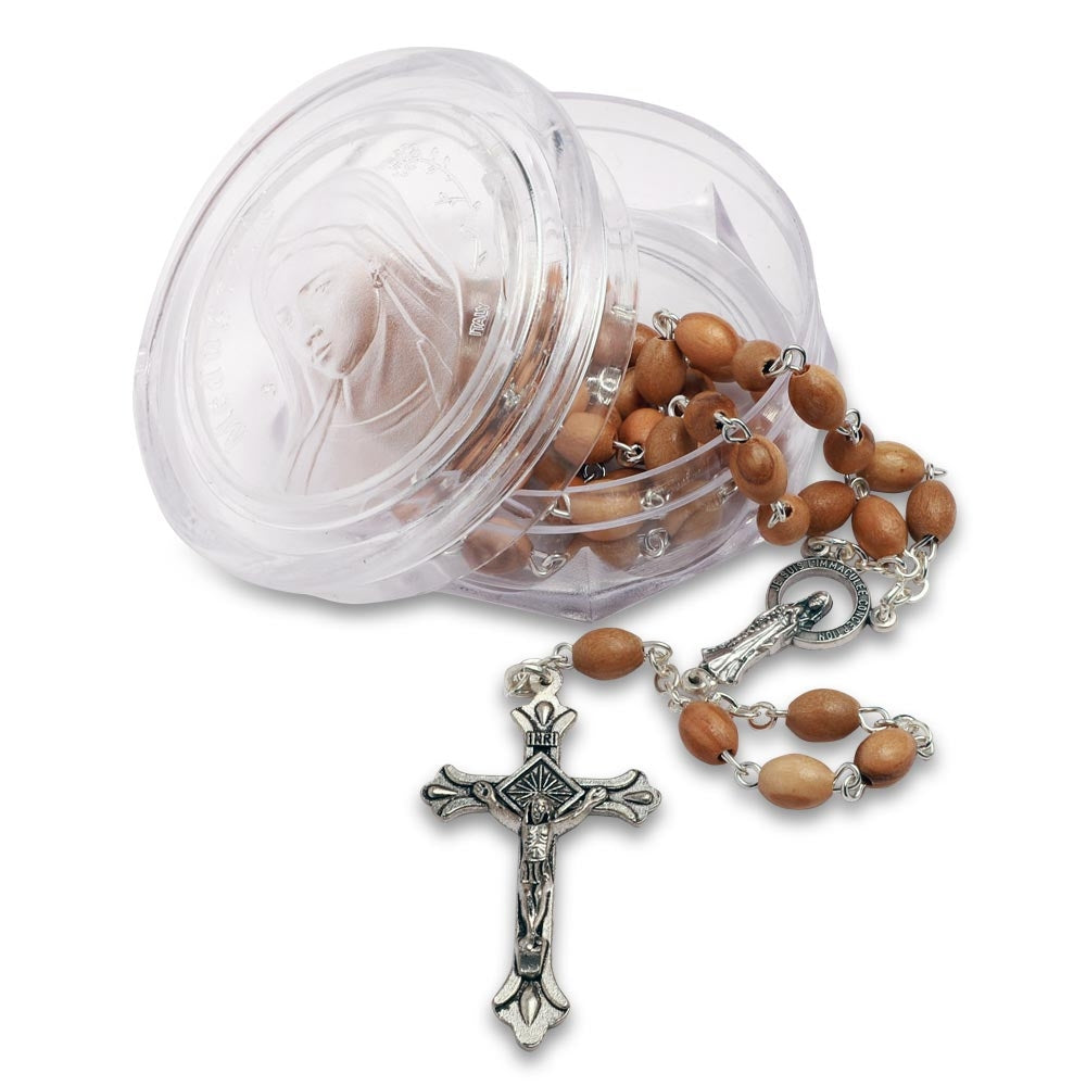 Olive Wood Beads Rosary Immaculate Conception with Box