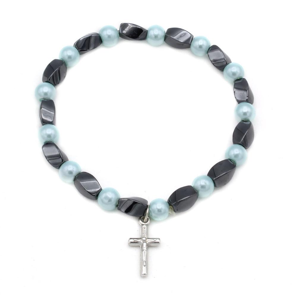 Rosary Bracelet Imitation Pearl Hematite Beads