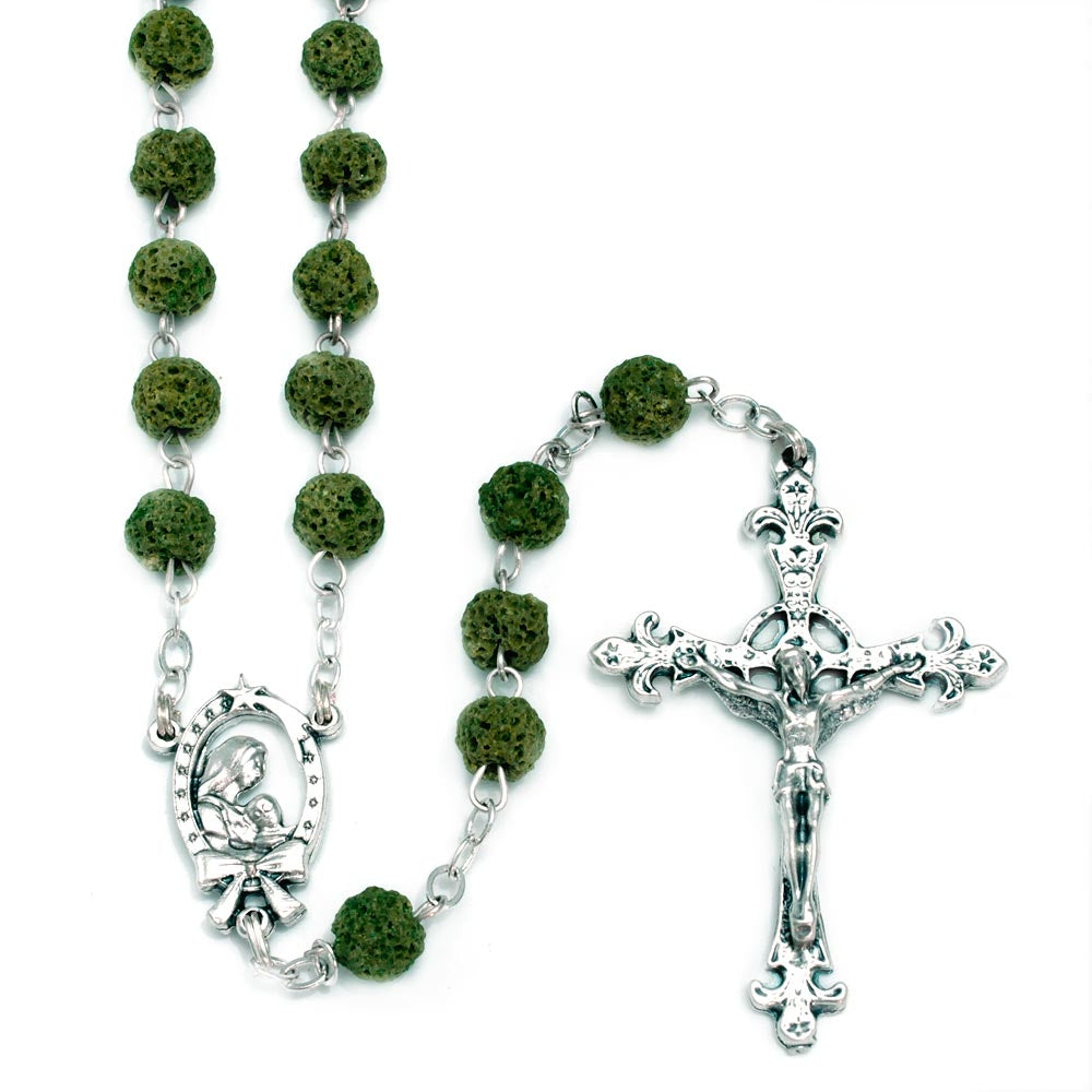 Rosary Green Lava Rock Mother Child Women Men Teens