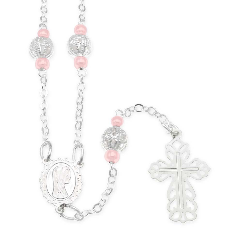 Silver Madonna Rosary Necklace