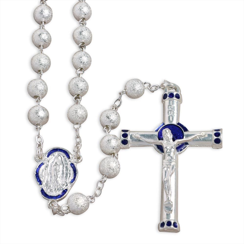 Rosary White and Blue Beads Our Lady of Lourdes