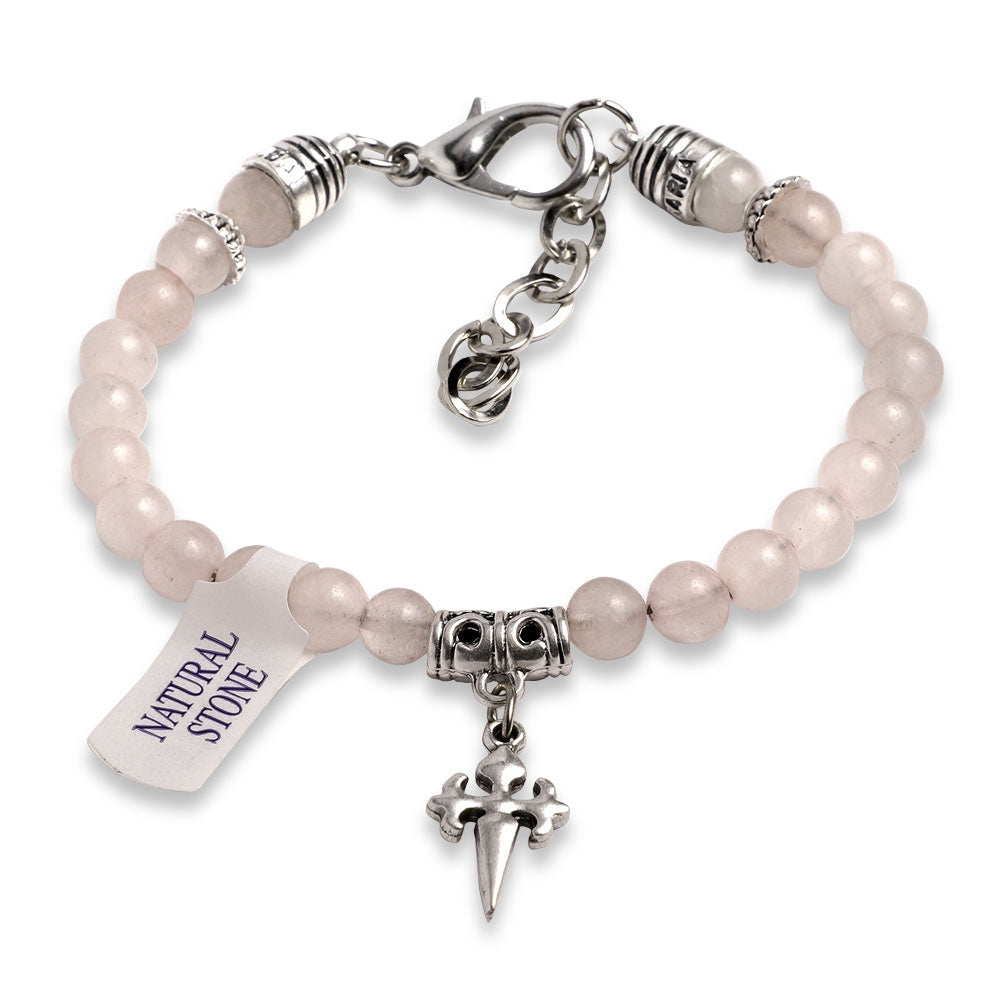 Rosary Bracelet Pink Rose Quartz Beads St James Santiago Cross