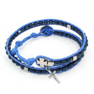 Ladder Design Blue Wooden Beads Wrap Around Rosary Bracelet 
