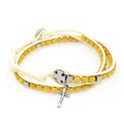 Ladder Design Yellow Wooden Beads Wrap Around Rosary Bracelet 