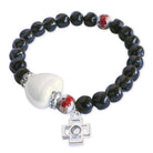 Rosary Bracelet Black Beads Heart Cross Elastic women teens