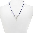 Rosary Necklace Metal Beads and Crucifix Blue String