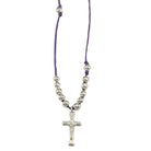 Rosary Necklace Metal Beads Crucifix Violet String