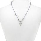 Rosary Necklace Metal Beads and Crucifix Violet String