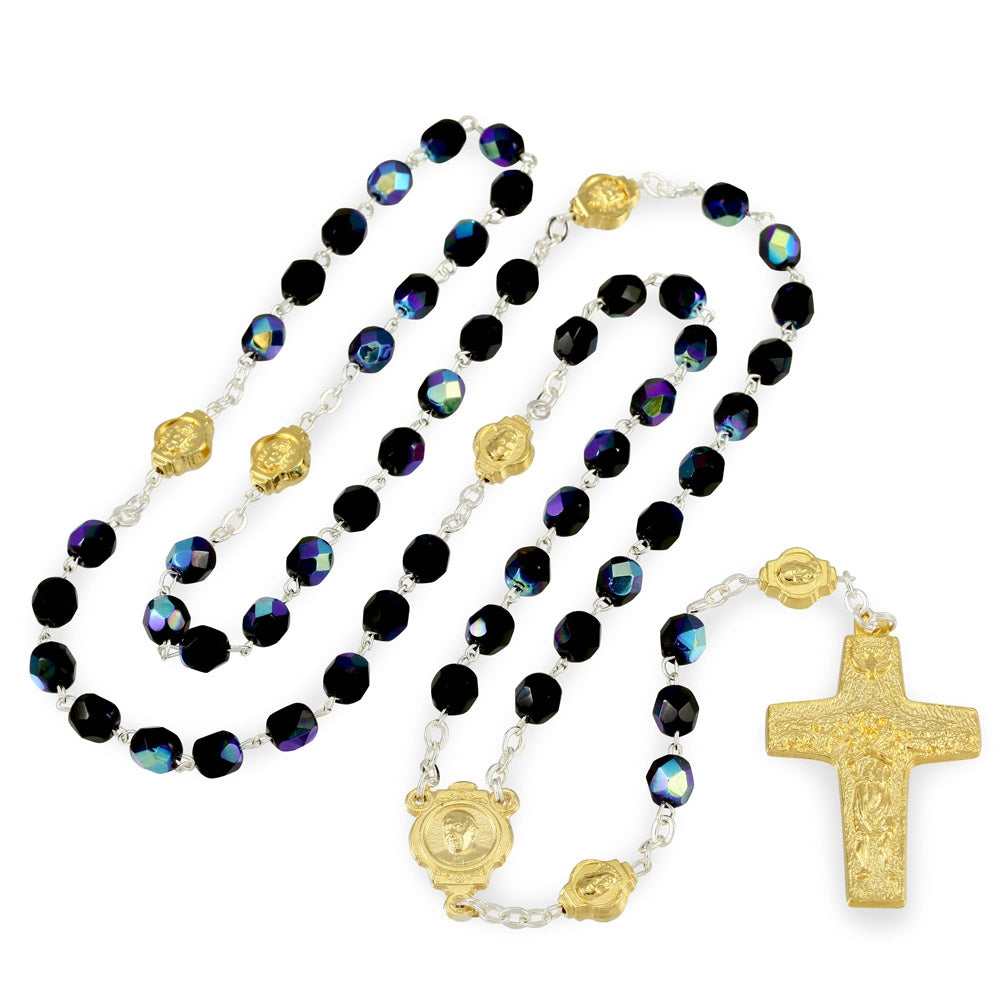 Catholic Crystal Bead Rosary Gold Vedele Cross