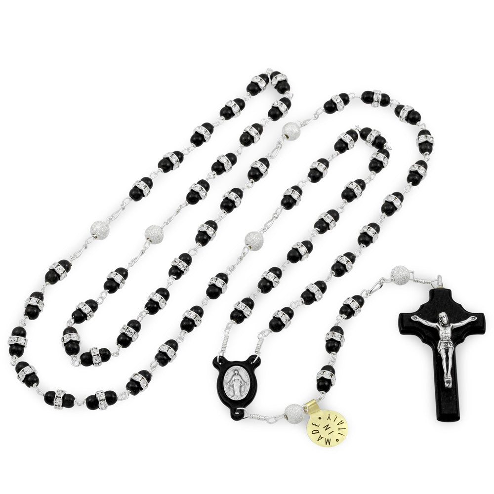Ebony Wood Rosary with Swarovski Crystals