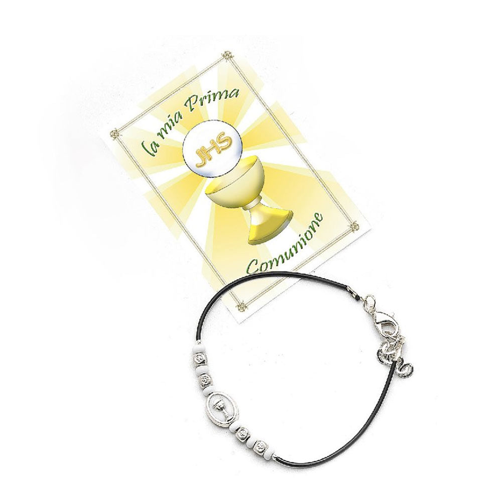 First Communion Wood and Metal Beads Bracelet