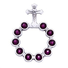 Catholic Silver Finish Decade Ring w/ Amethyst Swarovski Crystals