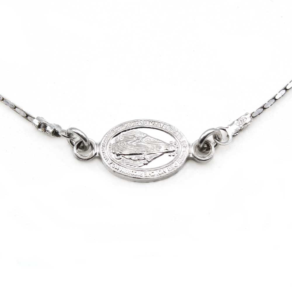 Miraculous Medal Asymmetrical Sterling Silver Necklace