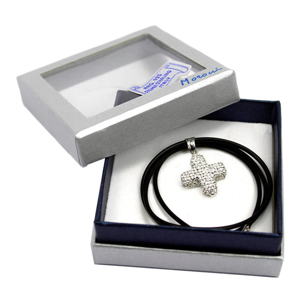 Crystal Encrusted Cross Caucho Necklace