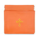 Orange Vinyl Rosary Pouch Squeeze Top Spring Closure with Gold Cross Imprint