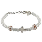 Murano Glass Bracelet, White Beads with Cross Charm