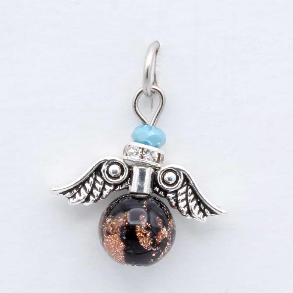 Black Murano Glass Guardian Angel Pendant