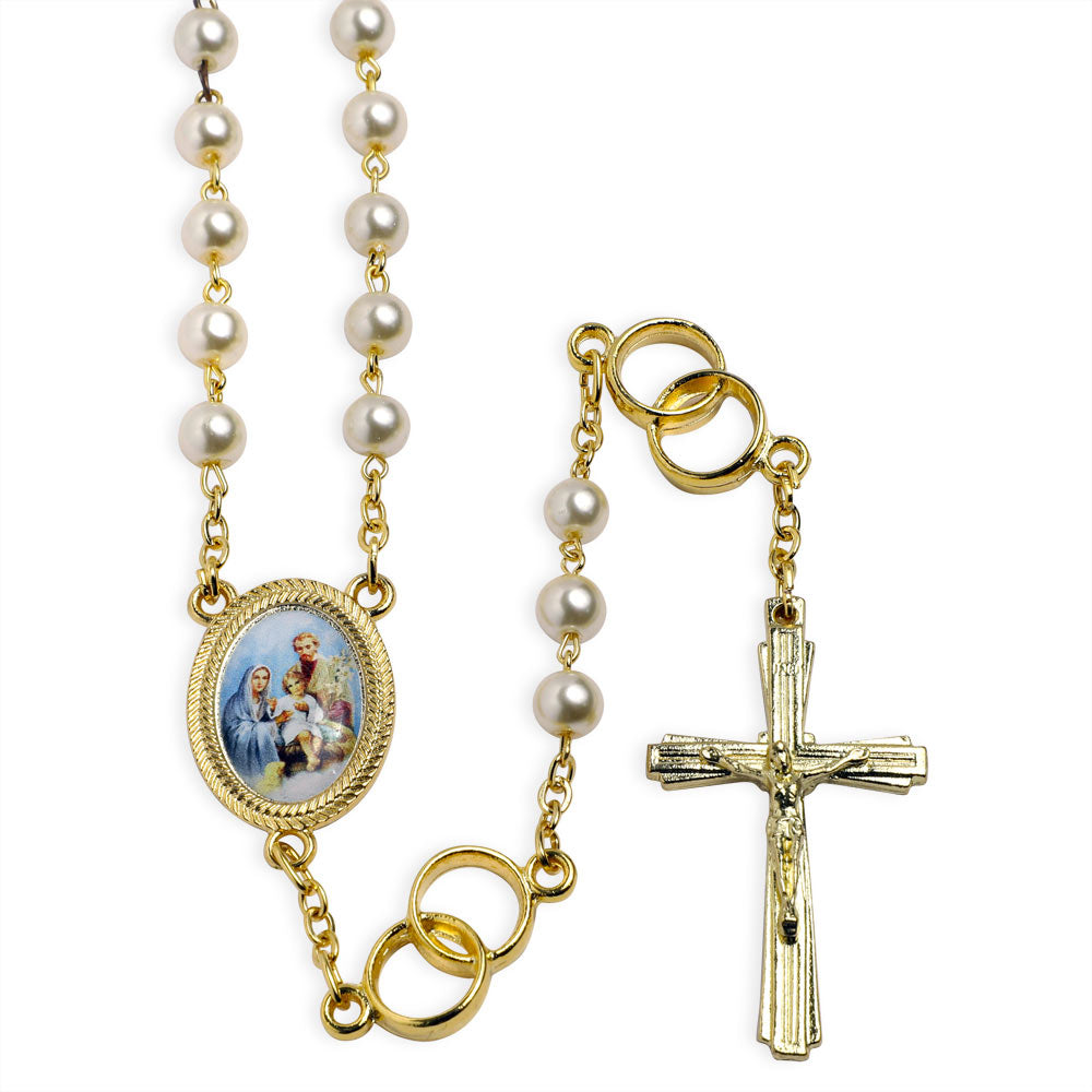Wedding Rosary Pearl Glass Beads Gold Rings