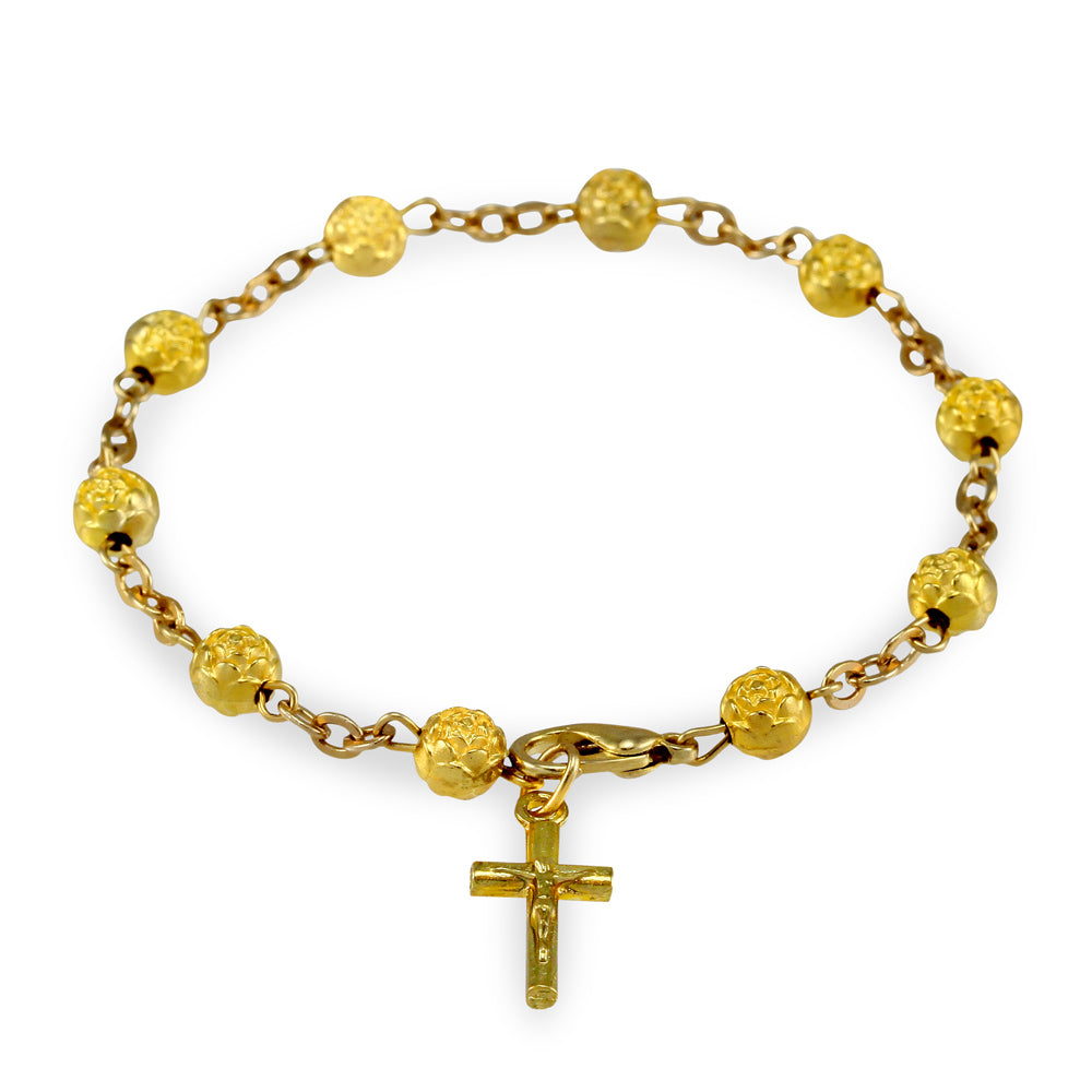 Gold Rosebud Beads Catholic Rosary Bracelet