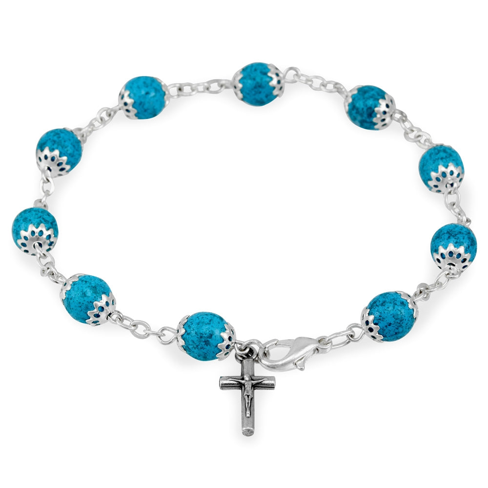 Moonstone Capped Beads Catholic Rosary Bracelet