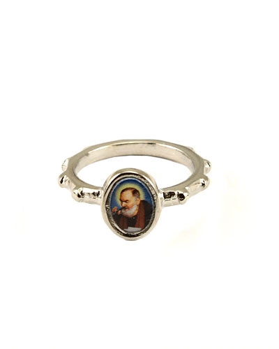 Padre Pio Silver Catholic Rosary Ring