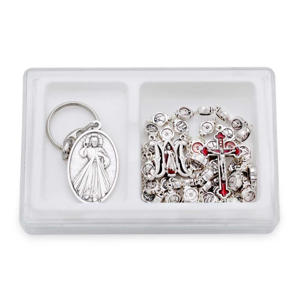 Divine Mercy Rosary Gift Set w/ Keychain